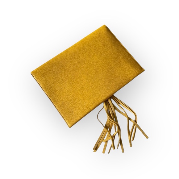 new Street Level ༄ Leather Tassel Envelope Clutch Handbag Bag ༄ Goldenrod Yellow - Picture 8 of 13